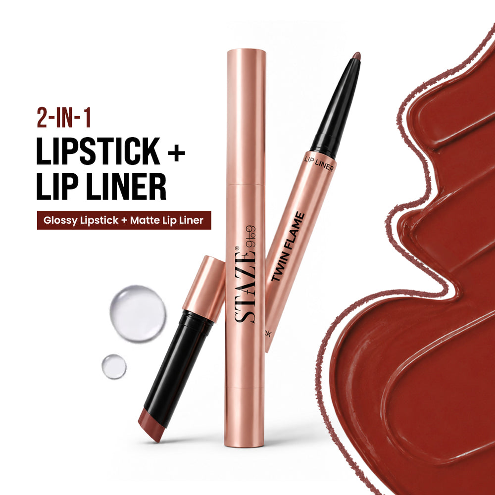Twin Flame 2in1 Lipstick + Lip Liner 04 Main Squeeze HIGH-SHINE GLOSSY LIPSTICK | TRANSFER-PROOF MATTE LIP LINER Selected Shade: 04 Main Squeeze