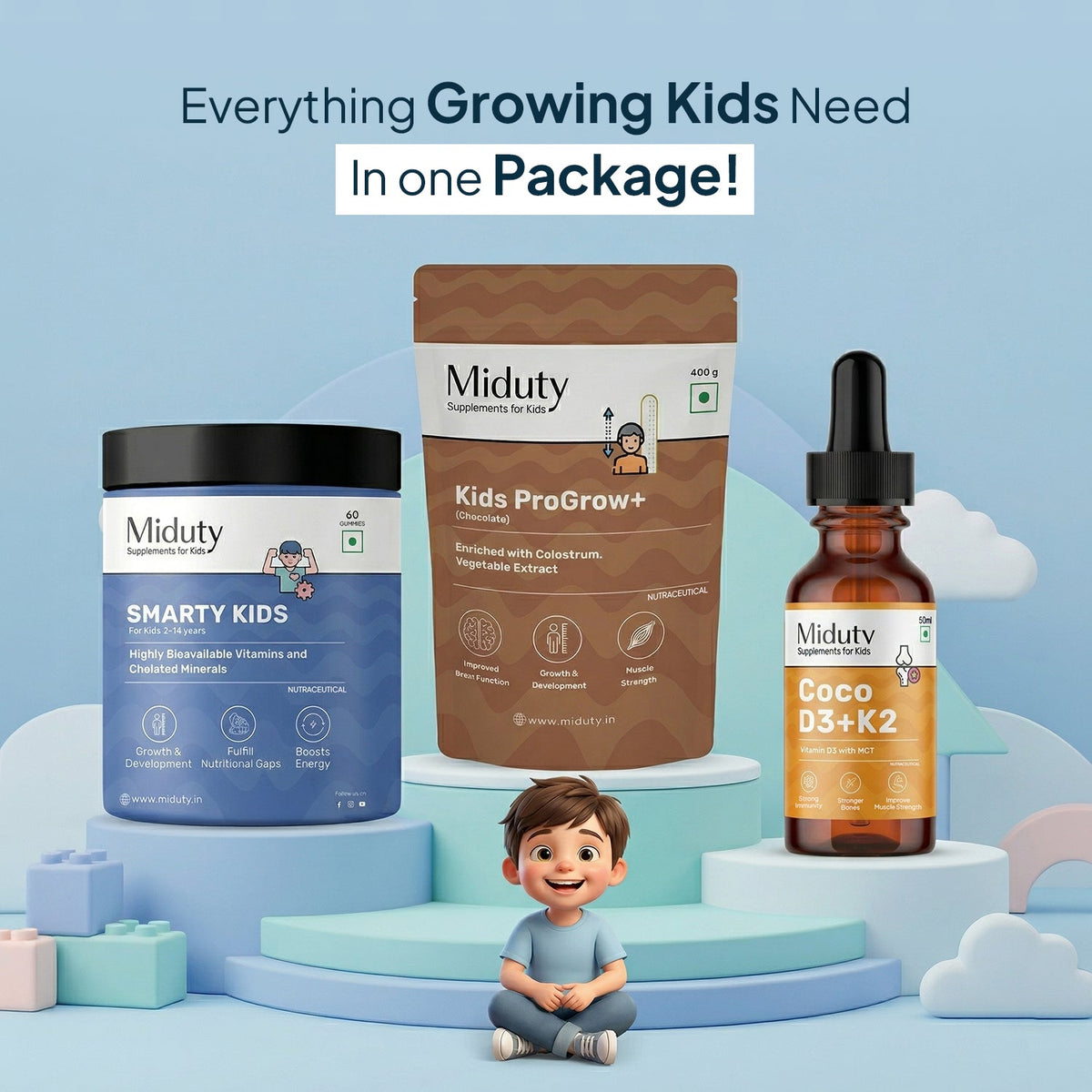 Miduty Growth Bundle - ProGrow+, Smarty Kids, Coco D3+K2