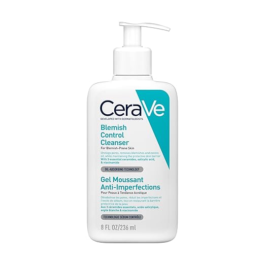 CeraVe Blemish Control Cleanser with 2% Salicylic Acid & Niacinamide for Acne Prone Skin, Controls Acne & Spots, Unclog Pores & Reduces Blemishes, 236ml (Made I
