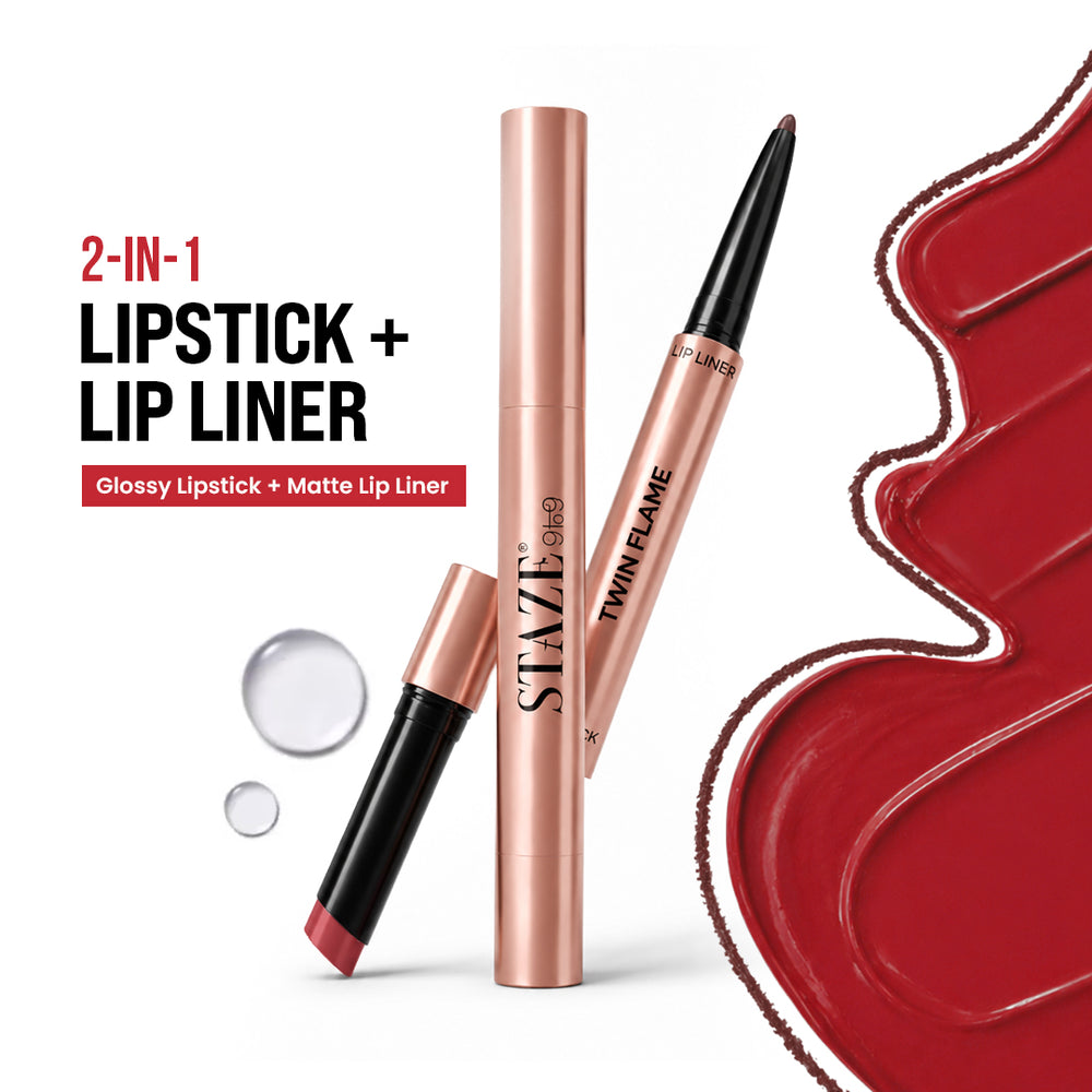Twin Flame 2in1 Lipstick + Lip Liner 06 Love Language HIGH-SHINE GLOSSY LIPSTICK | TRANSFER-PROOF MATTE LIP LINER  Selected Shade: 06 Love Language