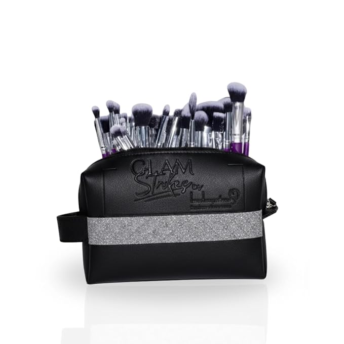 London Prime Glamstrokes 32 Pcs Budget Friendly Makeup Brush Set (Black) – Soft & Lightweight Face and Eye Brushes, Daily Use Makeup Kit for Beginners, Travel-F