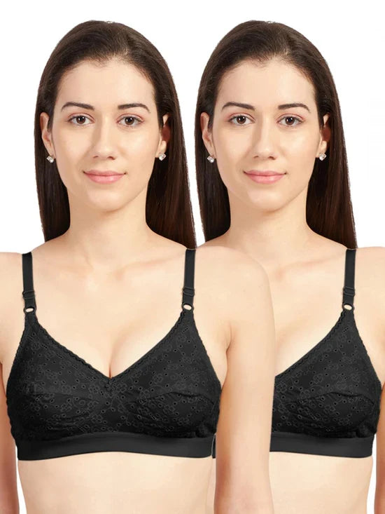 SONARI Cream Chikankari Bra 34(C) / BLACK