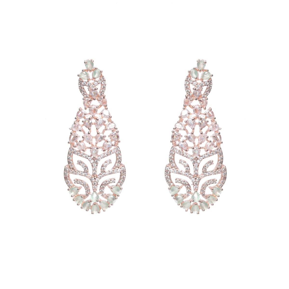 Aatmana Rose Gold Plated Mint Green and White AD Studded Handcrafted Jewellery Set