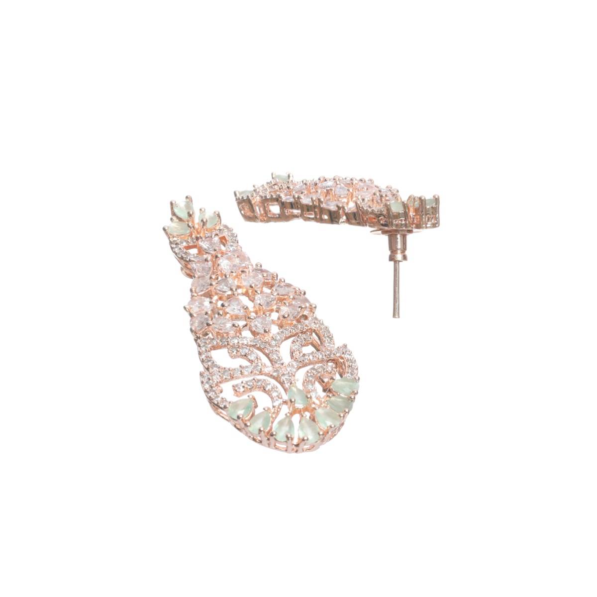 Aatmana Rose Gold Plated Mint Green and White AD Studded Handcrafted Jewellery Set