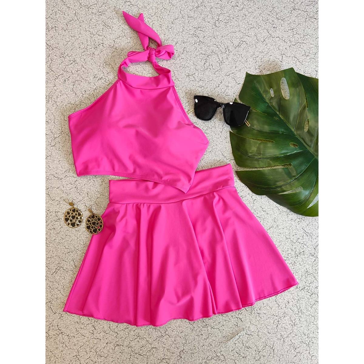 Addery Bright Pink Skirted Swimwear (Set of 2) (S) · S