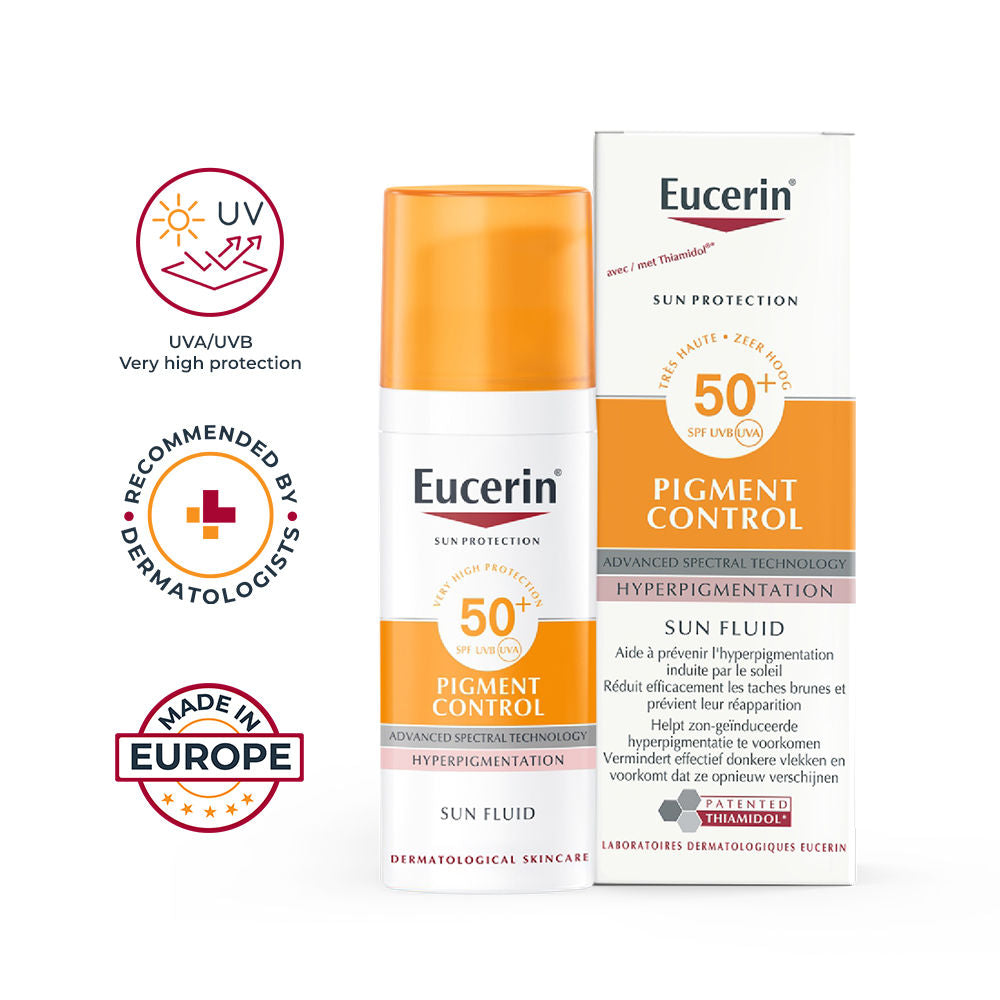 Eucerin Pigment Control Sunscreen Fluid SPF50+ Has Thiamidol Prevent & Reduce Darkspot Is Nonsticky (50ml)