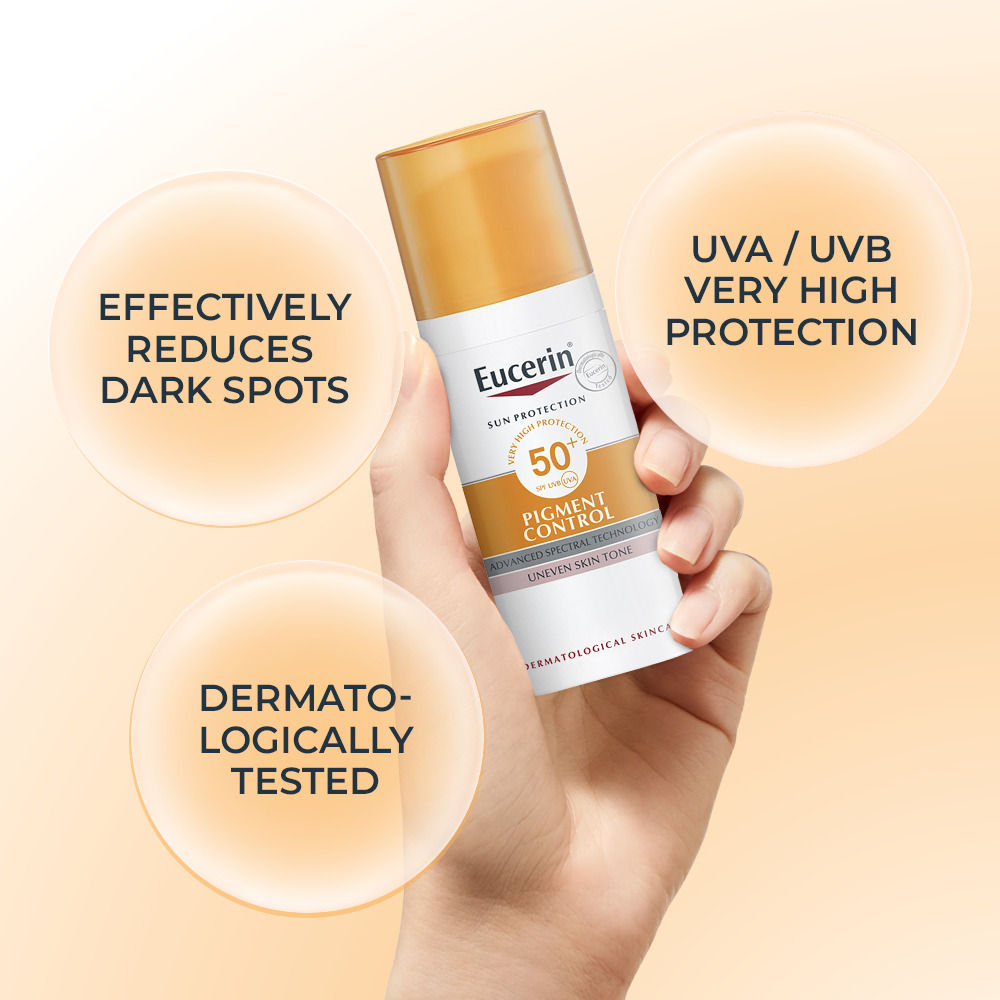 Eucerin Pigment Control Sunscreen Fluid SPF50+ Has Thiamidol Prevent & Reduce Darkspot Is Nonsticky (50ml)