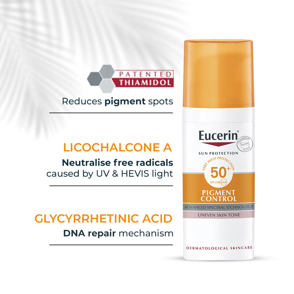 Eucerin Pigment Control Sunscreen Fluid SPF50+ Has Thiamidol Prevent & Reduce Darkspot Is Nonsticky (50ml)