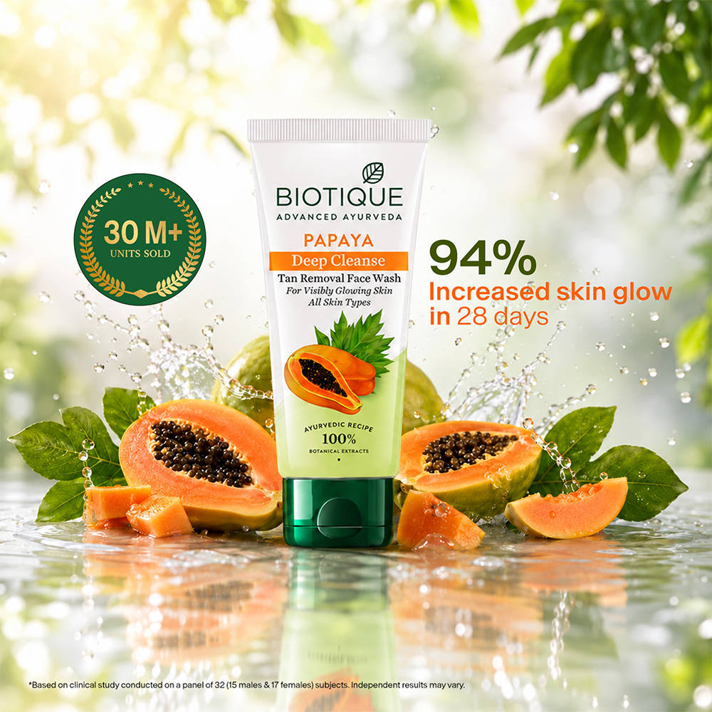 Biotique Bio Papaya Visibly Glowing Skin Face Wash For All Skin Types (Deep Cleanse) · 150ml