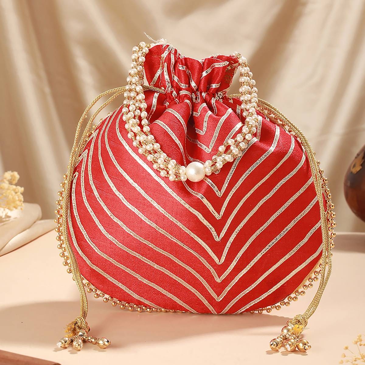 Aatmana Red & Gold Embellished Potli Bag