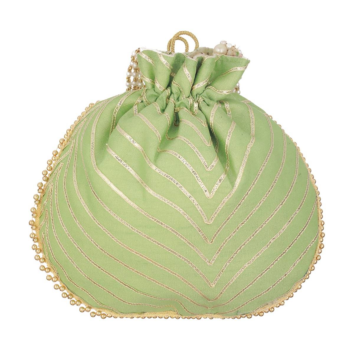 Aatmana Parrot Green & Gold Embellished Potli Bag