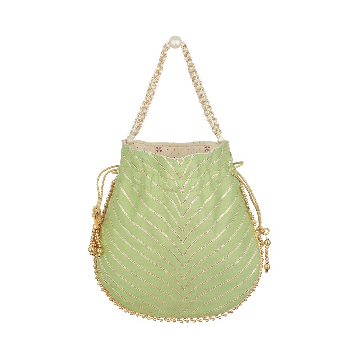 Aatmana Parrot Green & Gold Embellished Potli Bag