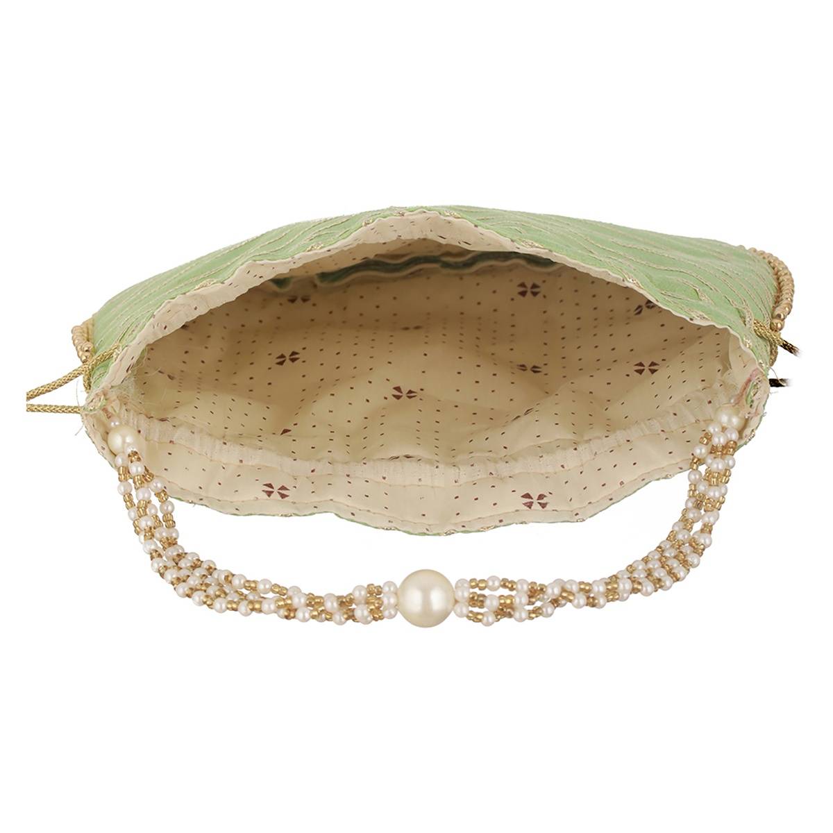 Aatmana Parrot Green & Gold Embellished Potli Bag