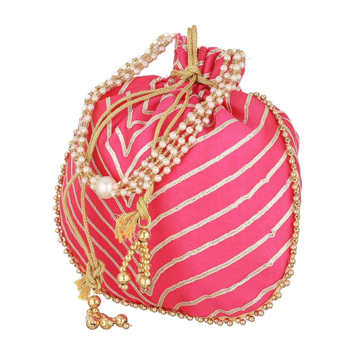 Aatmana Hot Pink & Gold Embellished Potli Bag