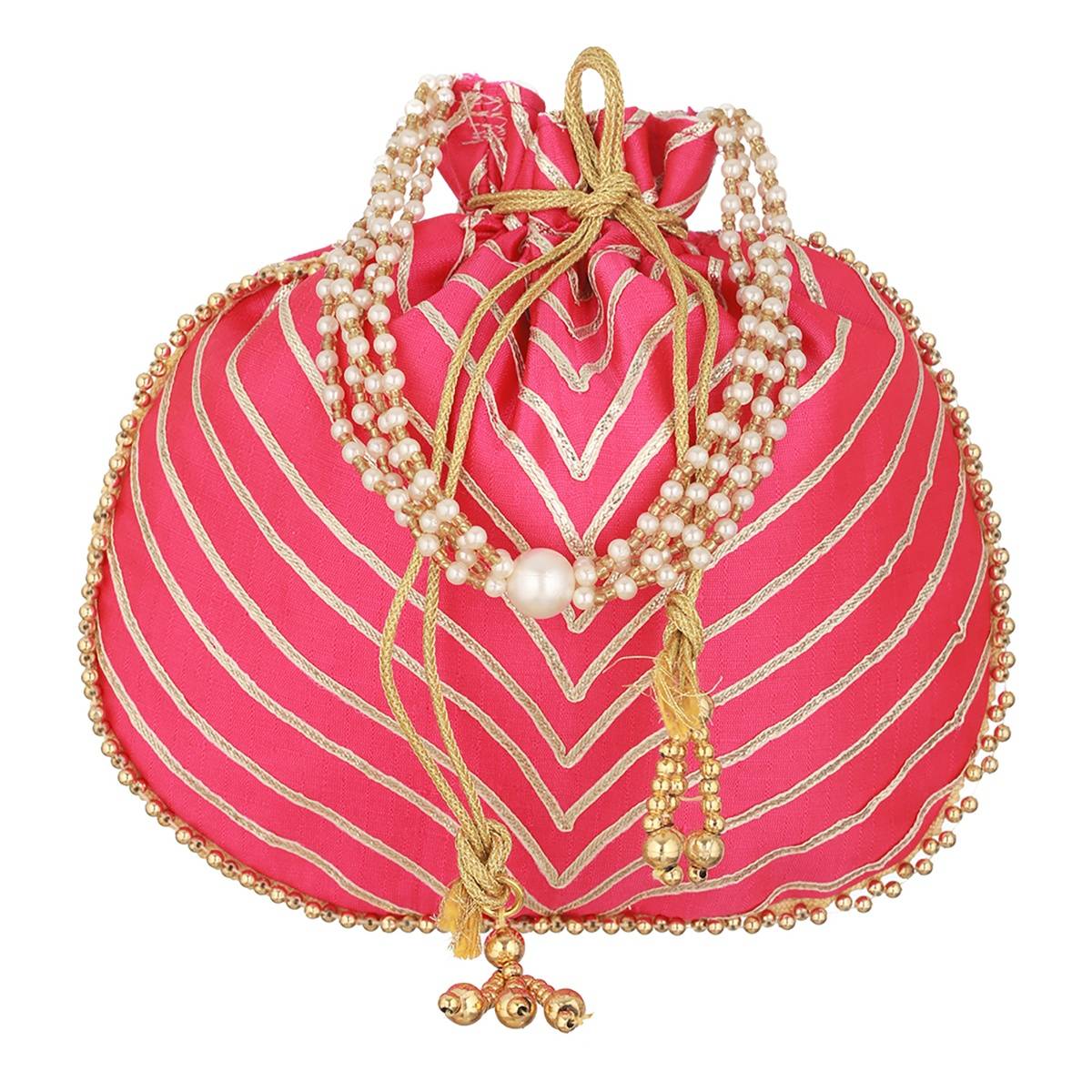 Aatmana Hot Pink & Gold Embellished Potli Bag