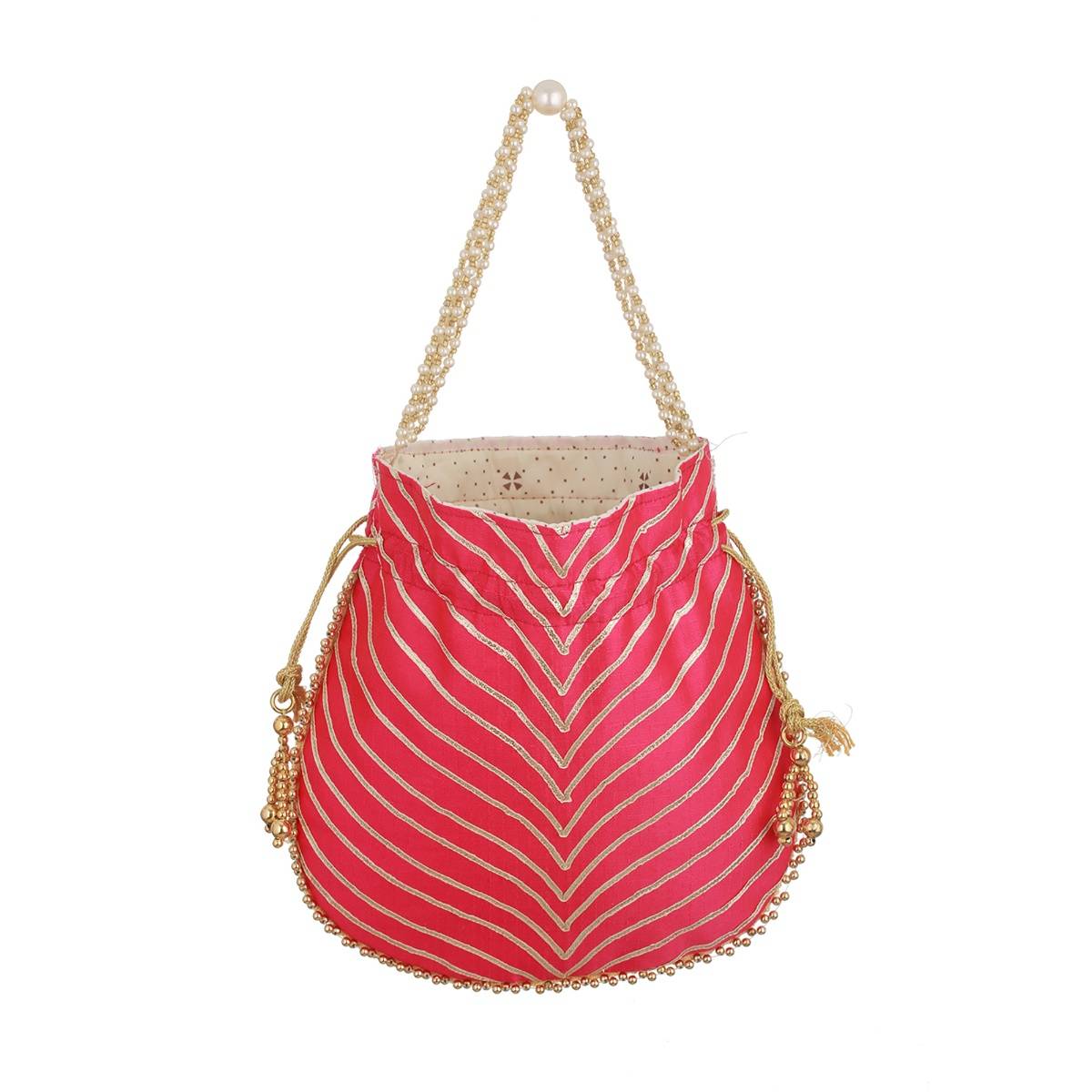 Aatmana Hot Pink & Gold Embellished Potli Bag