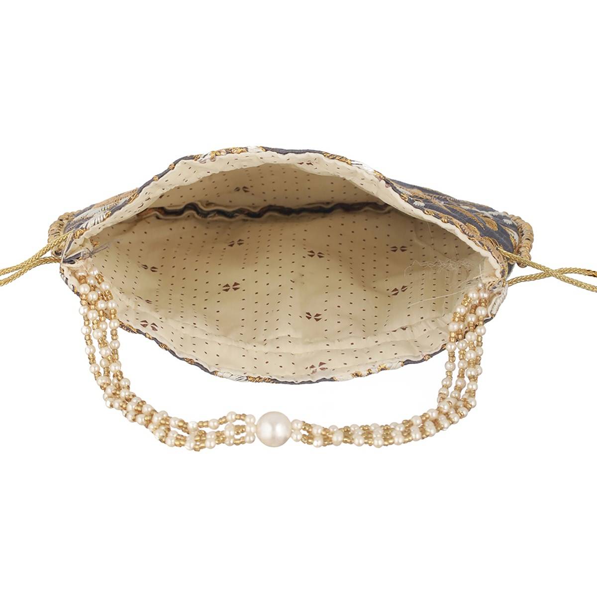Aatmana Grey & Gold Embroidered Potli Bag