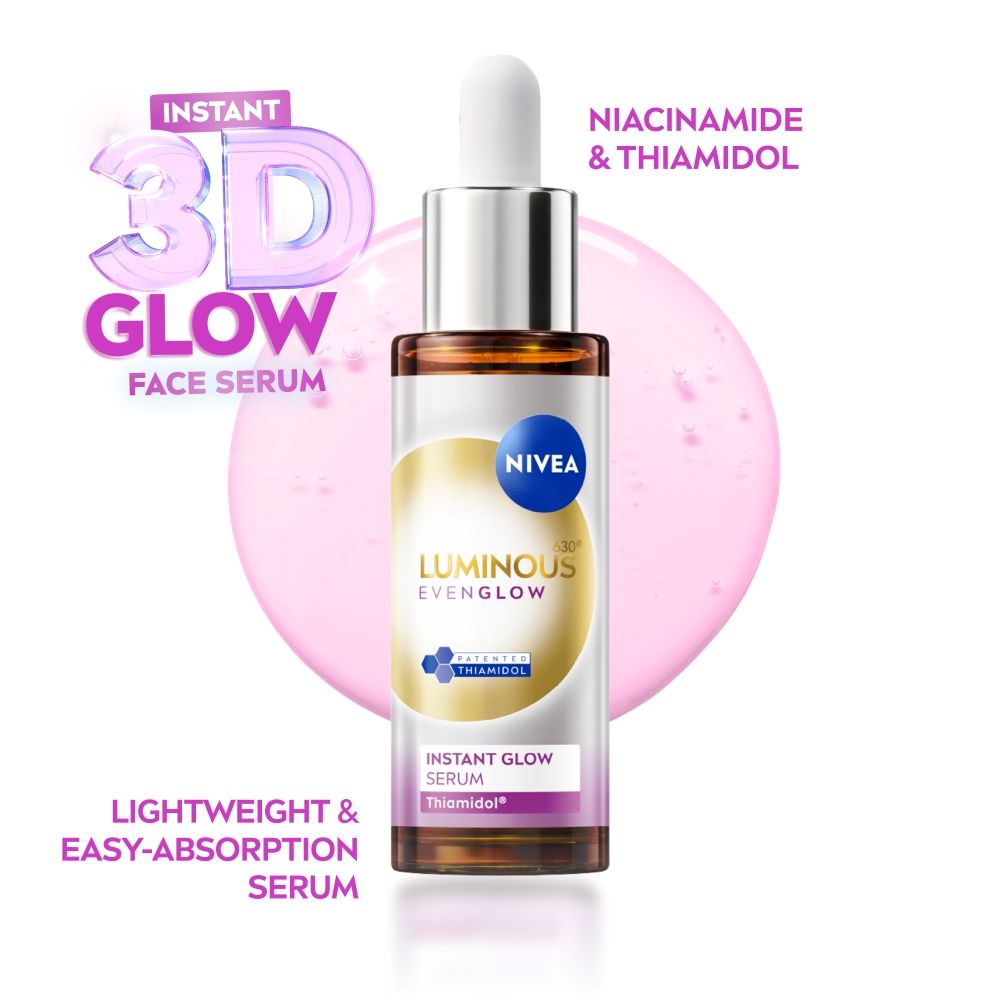 NIVEA Luminous Even Glow Brightening Face Serum with Niacinamide, Thiamidol 60X Vitamin C, Aloevera (30ml)