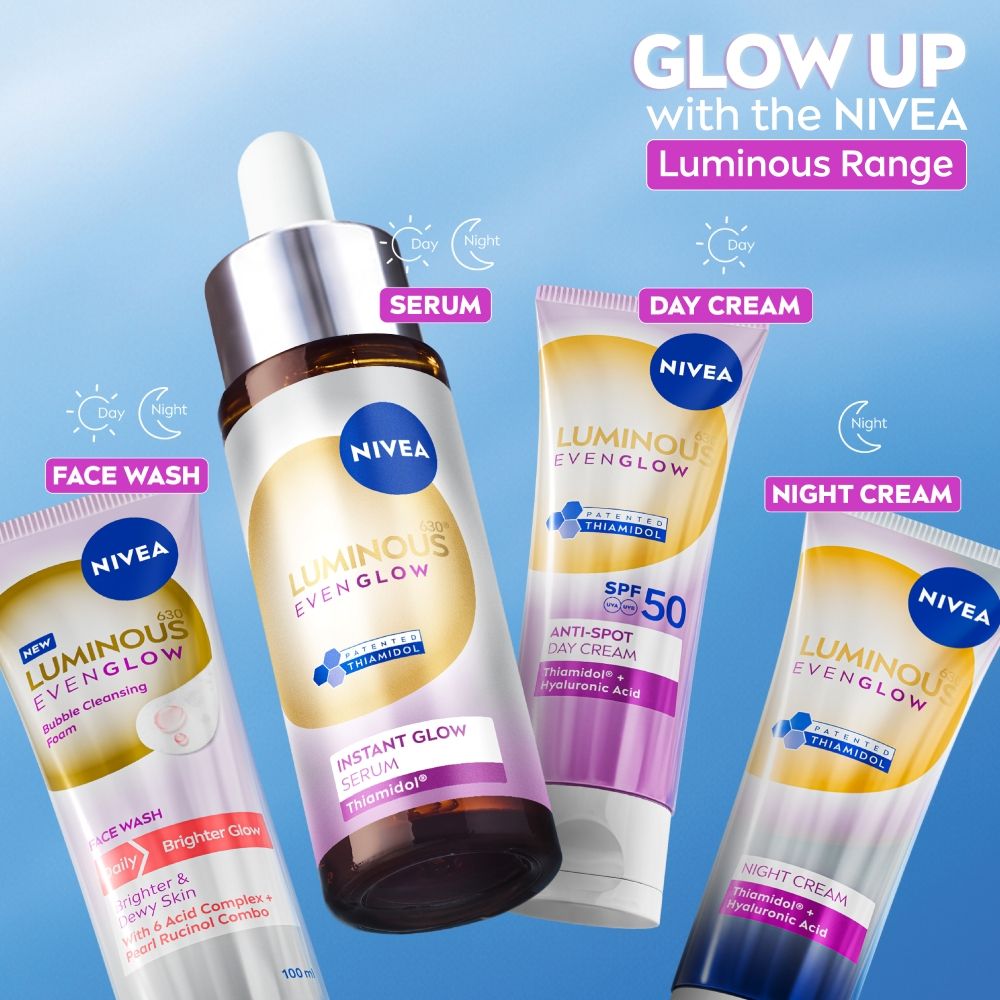 NIVEA Luminous Even Glow Brightening Face Serum with Niacinamide, Thiamidol 60X Vitamin C, Aloevera (30ml)