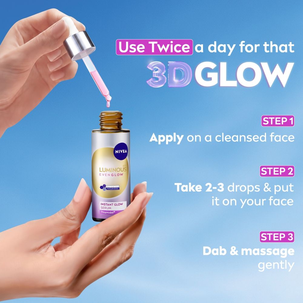 NIVEA Luminous Even Glow Brightening Face Serum with Niacinamide, Thiamidol 60X Vitamin C, Aloevera (30ml)