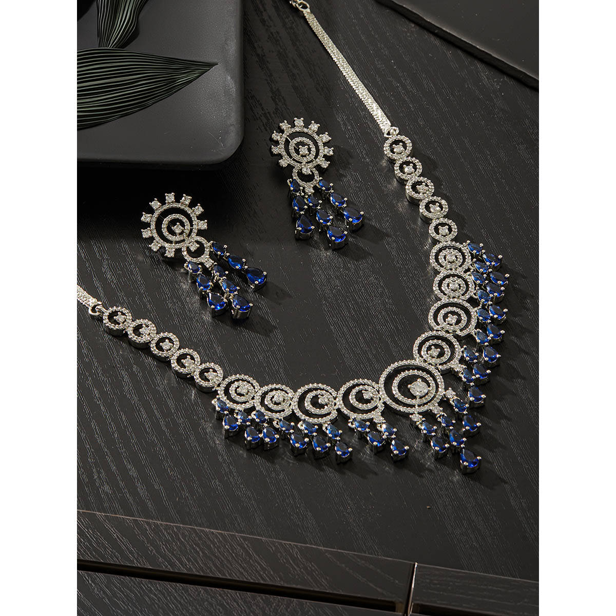 Aatmana Silver Plated and Blue American Diamond Stone and Cz Studded Jewellery Set · One Size