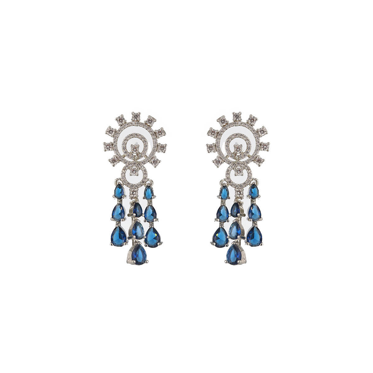 Aatmana Silver Plated and Blue American Diamond Stone and Cz Studded Jewellery Set