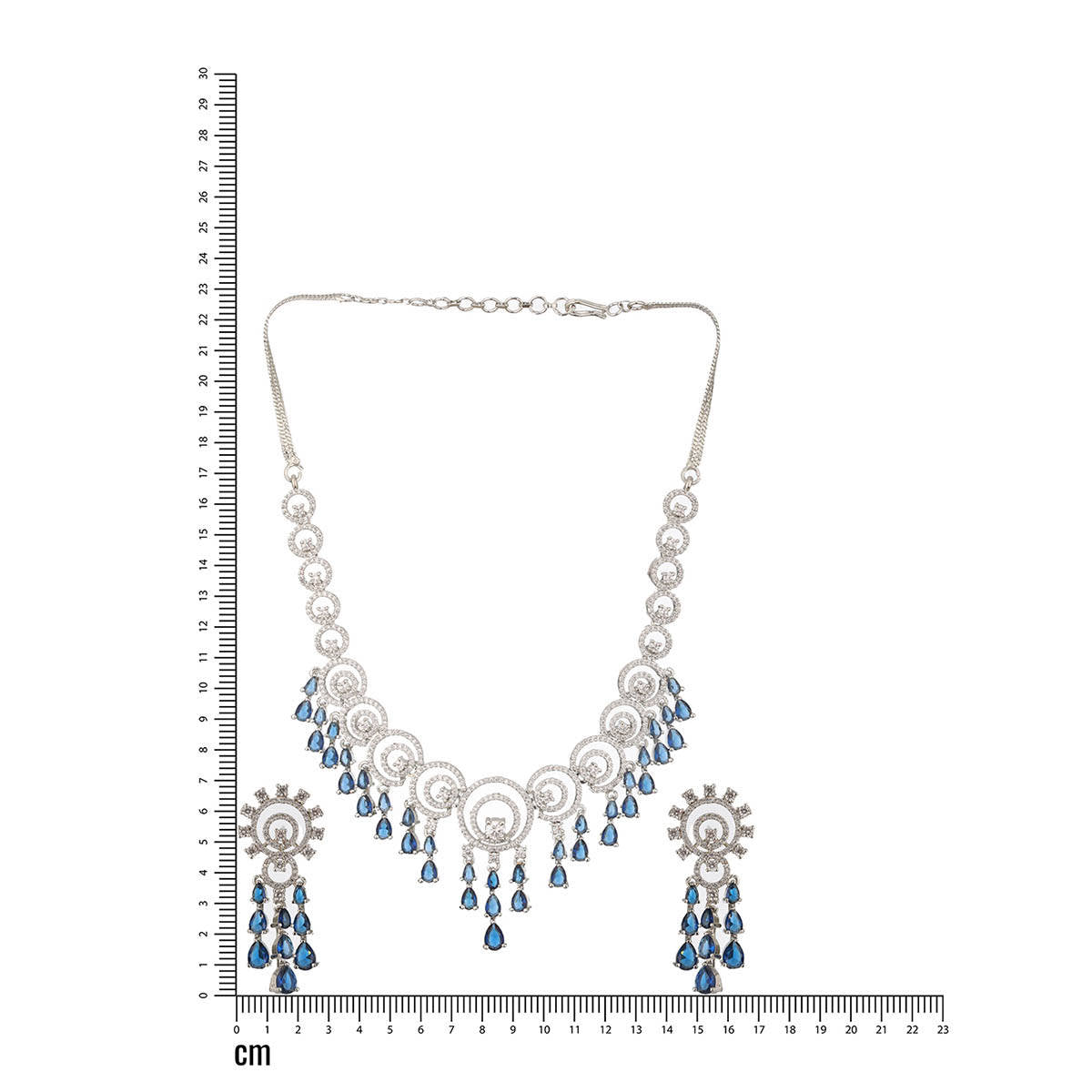 Aatmana Silver Plated and Blue American Diamond Stone and Cz Studded Jewellery Set