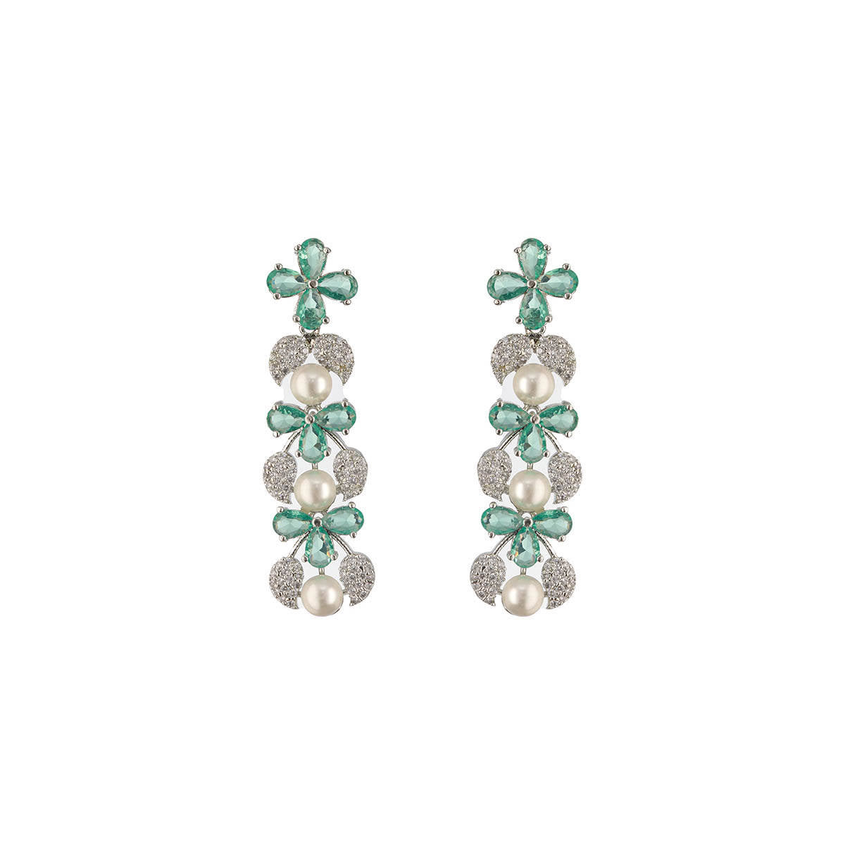 Aatmana Silver Plated American Diamond Studded and Beaded Jewellery Set