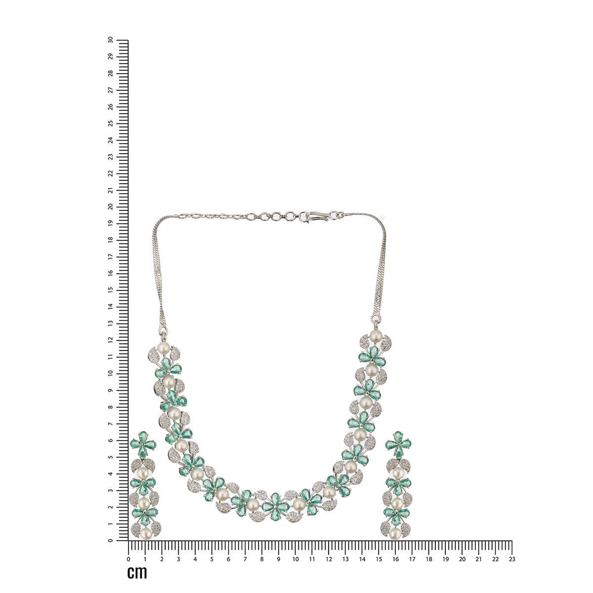 Aatmana Silver Plated American Diamond Studded and Beaded Jewellery Set