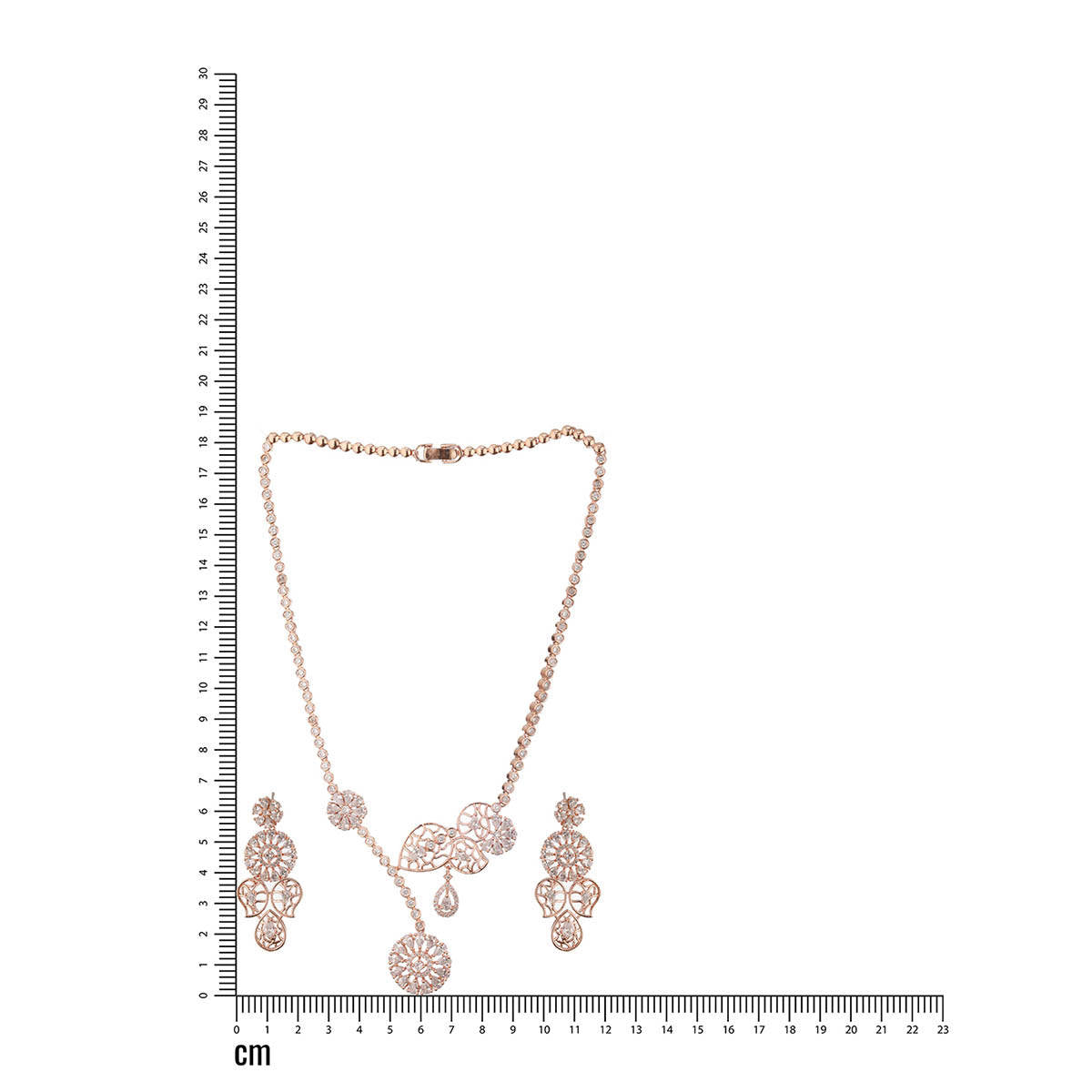 Aatmana Rose Gold Plated American Diamond Studded Necklace with Earrings Set