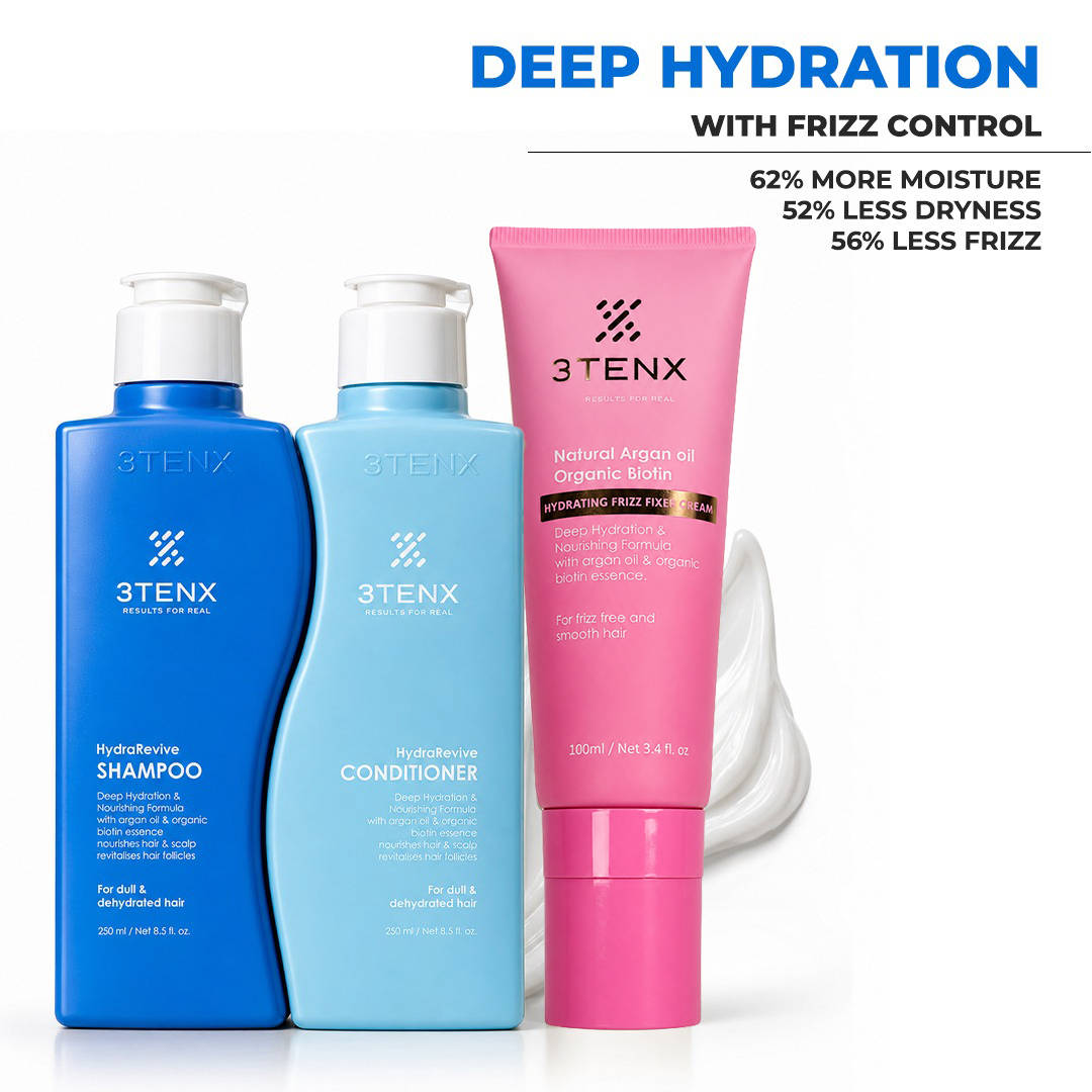 3TENX HYDRAREVIVE Shampoo + Conditioner + Frizz Fixer Cream - Combo