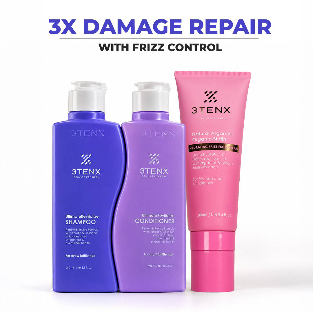 3TENX ULTIMATE REVITALIZE Shampoo + Conditioner + Frizz Fixer Cream