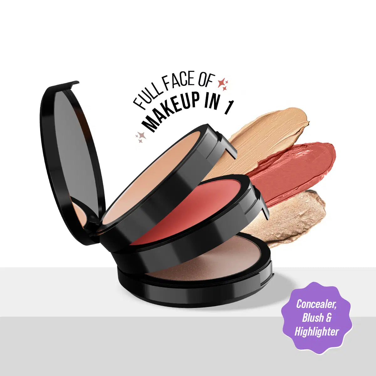 Triple Treat Stacked Face Palette All-in-One Concealer + Blush + Highlighter | Travel-Friendly Selected Shade: 01 Main Character