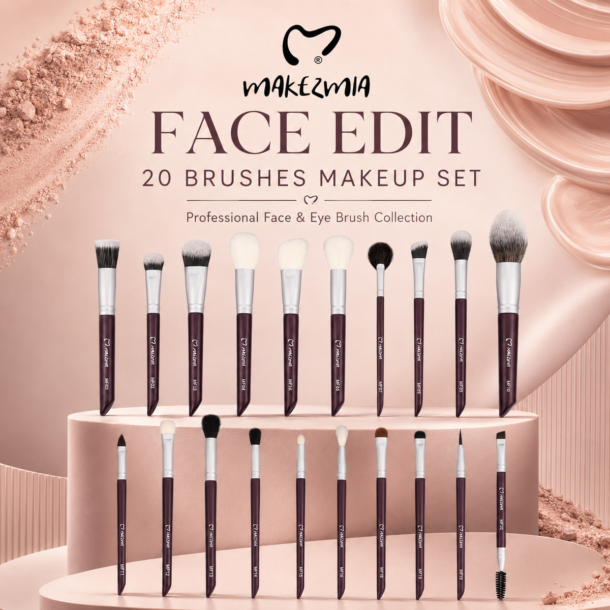 Makezmia Face Edit 20-Piece Makeup Brush Set