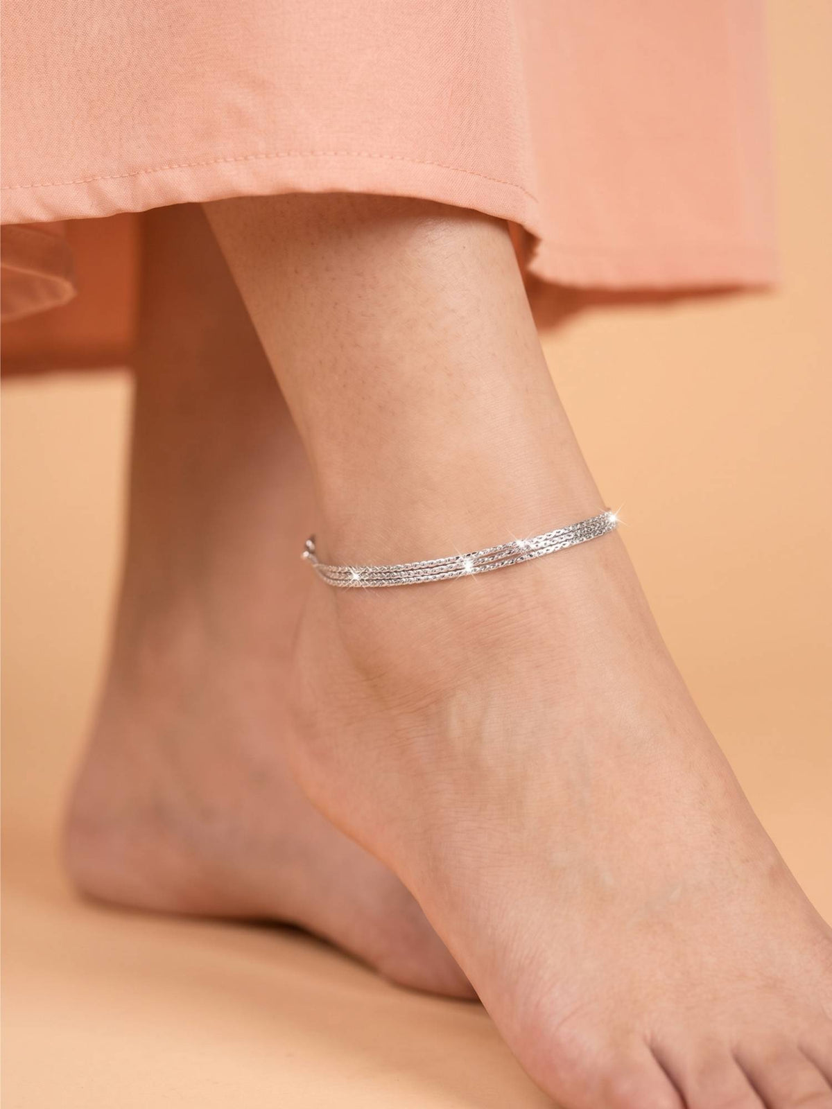 925 SILLER Multi-Layered Silver Essential Anklet