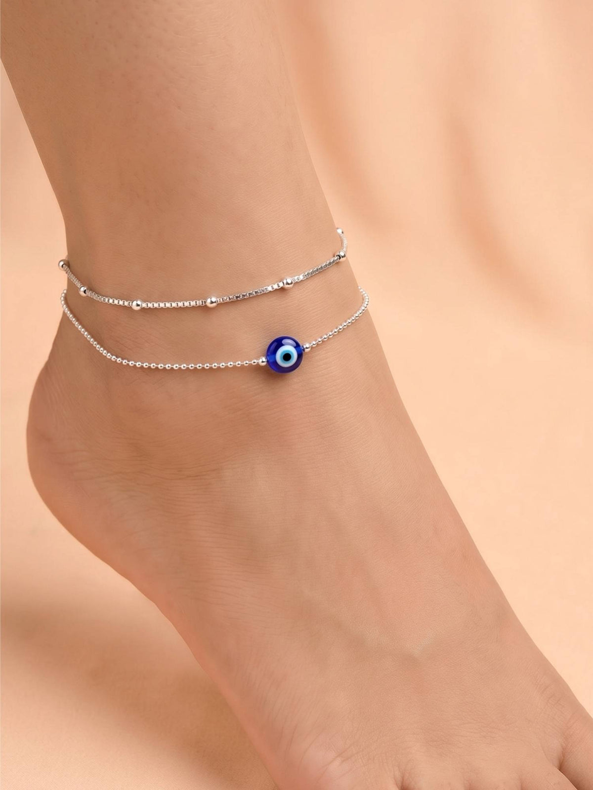 925 SILLER Dual Strand Nazar Charm Anklet