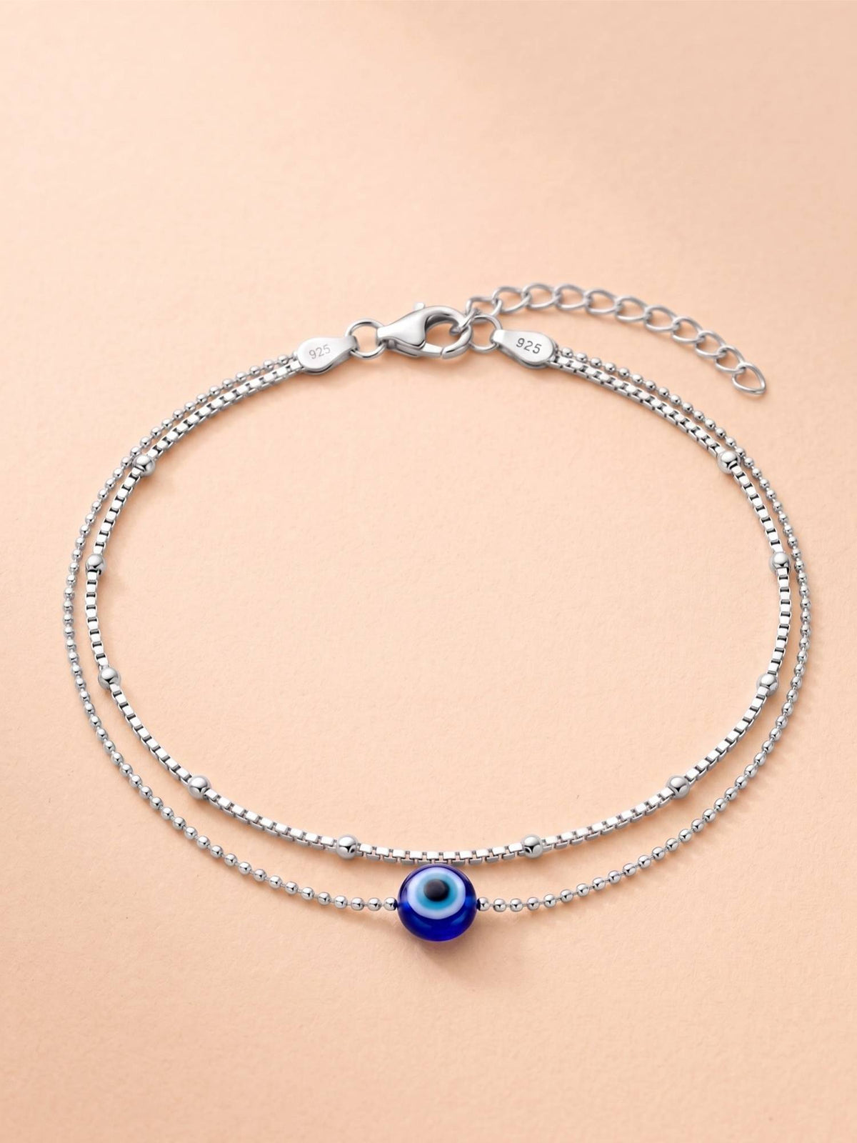 925 SILLER Dual Strand Nazar Charm Anklet