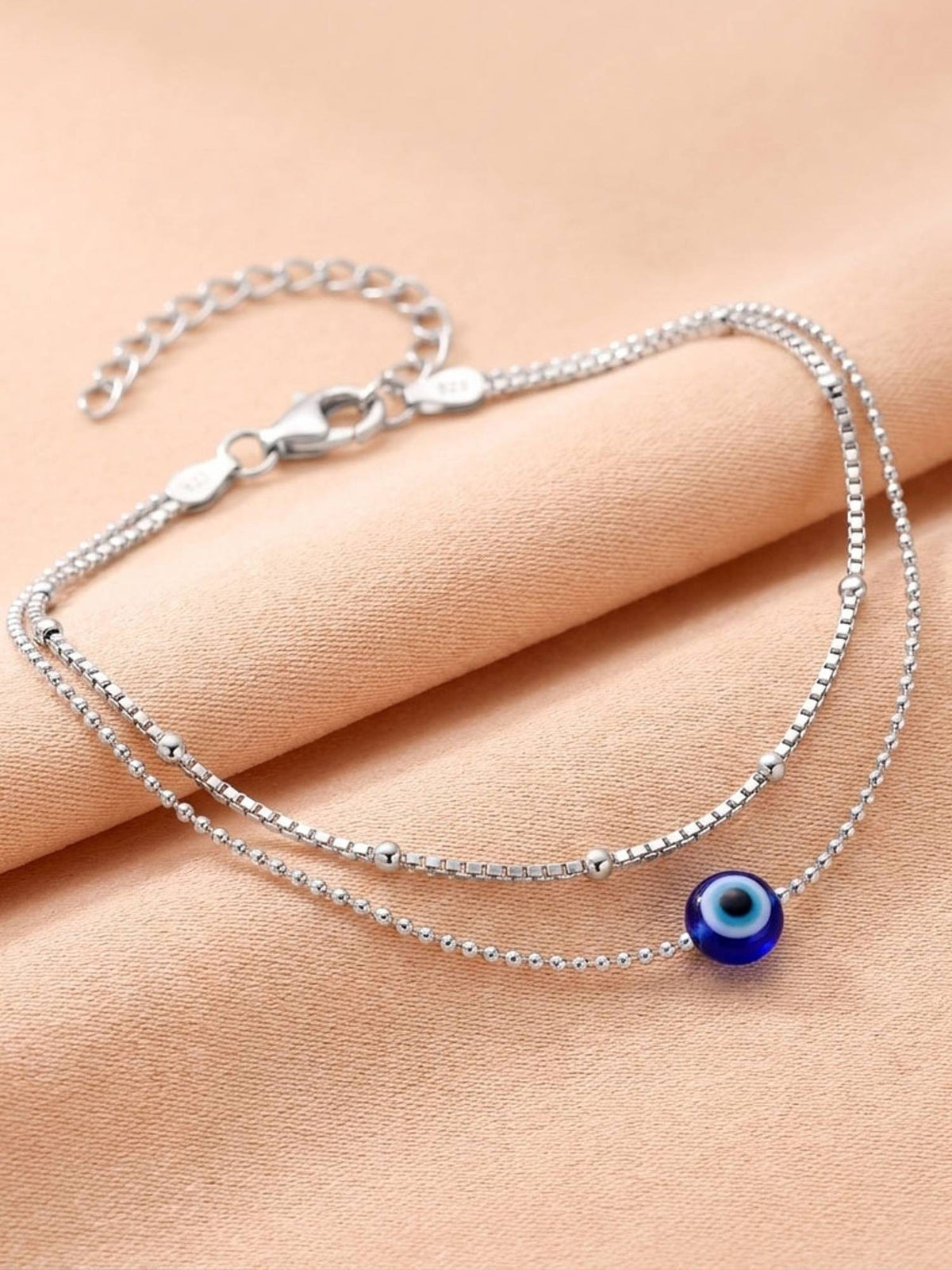 925 SILLER Dual Strand Nazar Charm Anklet