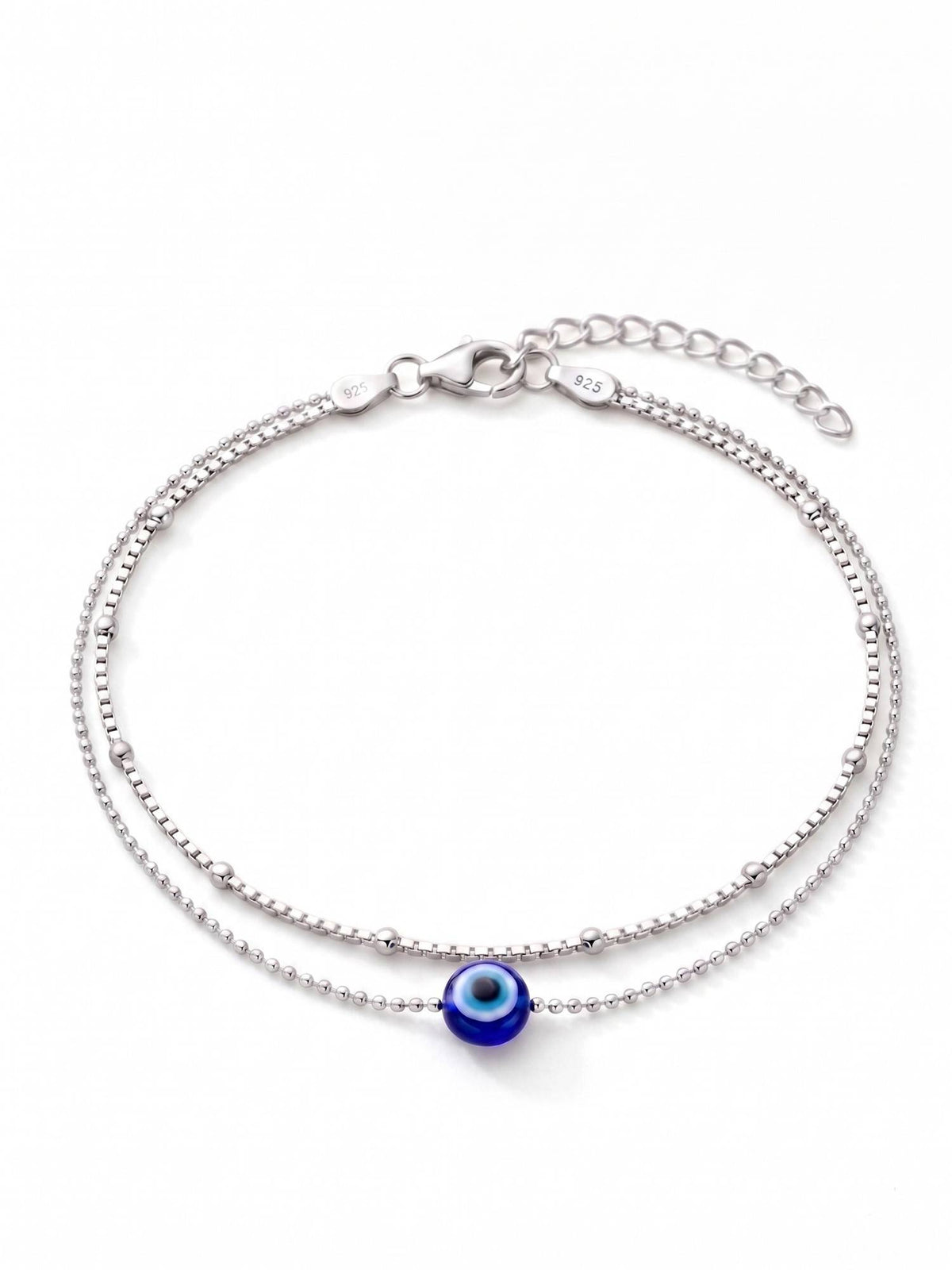 925 SILLER Dual Strand Nazar Charm Anklet