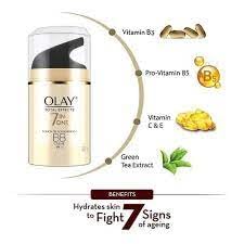 Olay Lotion Total Effects 7 in 1 Anti-Ageing Face Moisturizer, Vitamin B3 & E | Reduces Wrinkles, Evens Tone, Hydrates Skin (50g, BB spf 15)