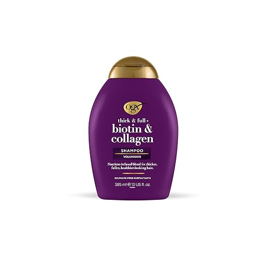 OGX Thick & Full + Biotin & Collagen Volumizing Shampoo for Thin Hair, Thickening Shampoo with Vitamin B7 & Hydrolyzed Wheat Protein, Paraben-Free, Sulfate-Free
