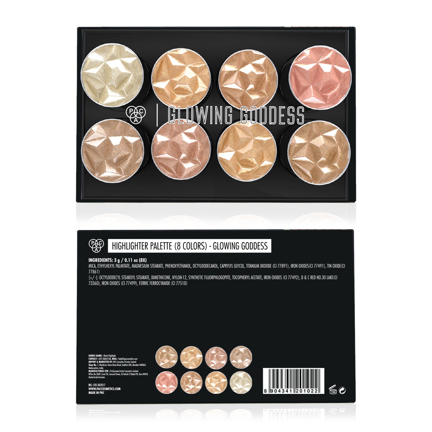 PAC Glowing Goddess Highlighter Palette - Intense Glow, Silky Smooth Micro Pearls, Blends Seamlessly (2.4g Each)