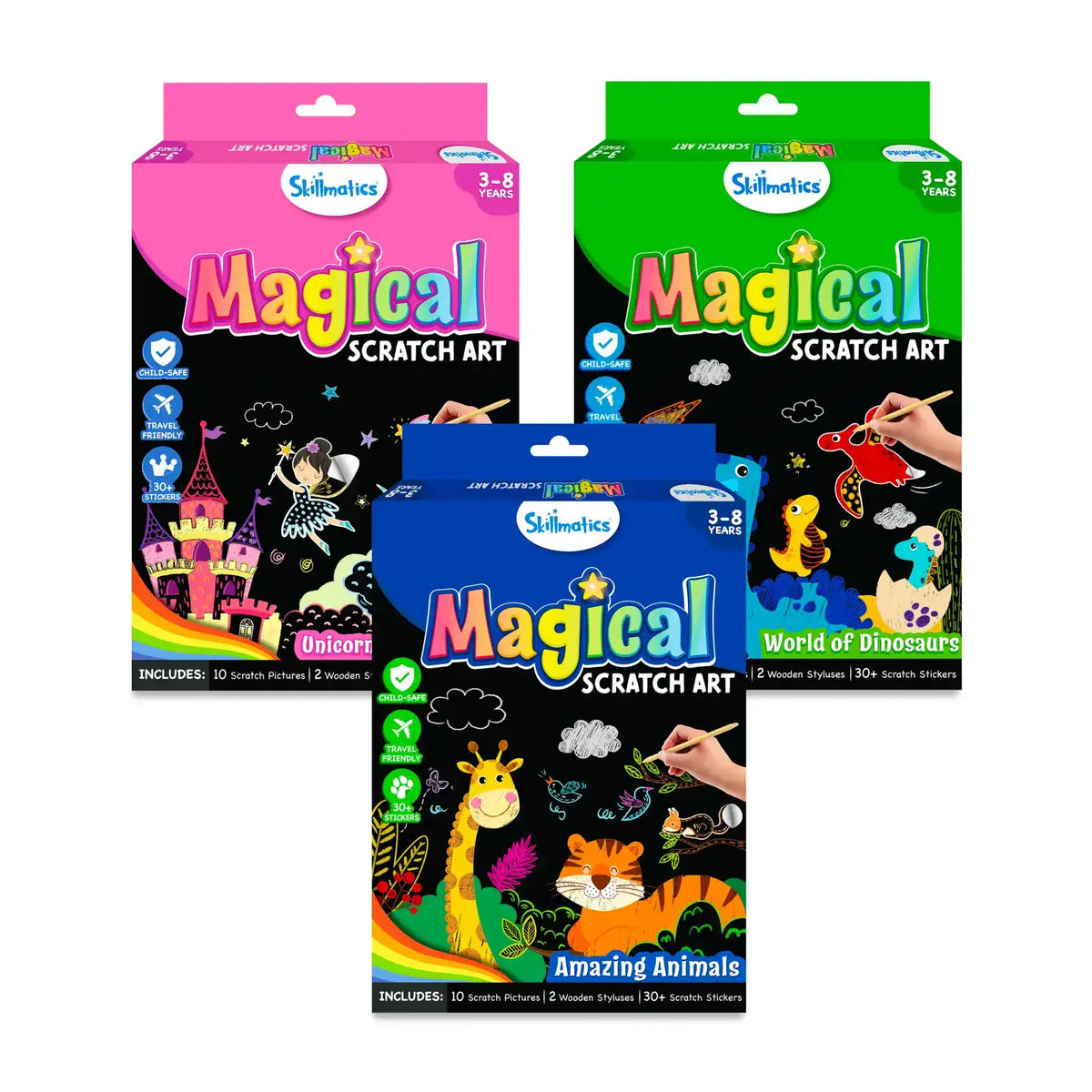 Skillmatics Travel Friendly Magical Scratch Art Book: Mega Combo (ages 3-8)