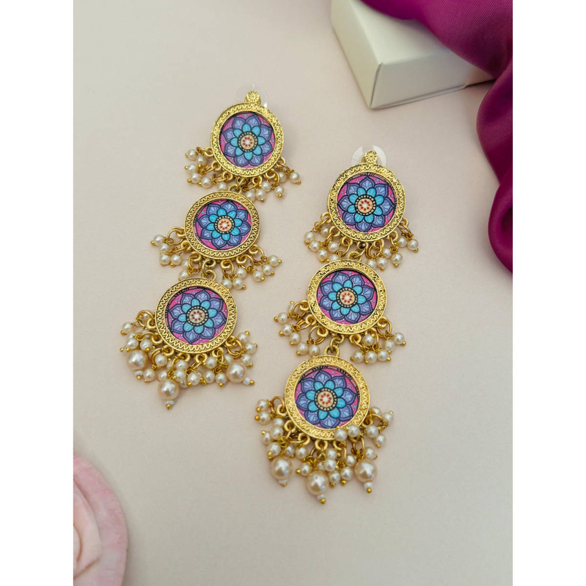 Abdesigns Enchanting Gold Plated Multi-Color Earrings
