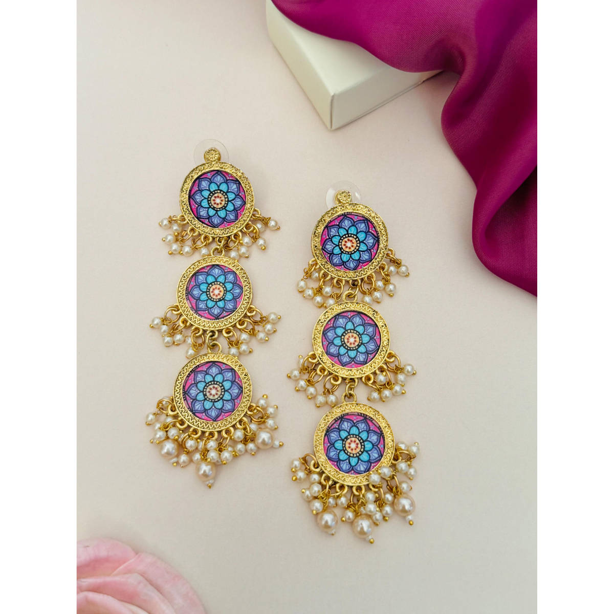 Abdesigns Enchanting Gold Plated Multi-Color Earrings