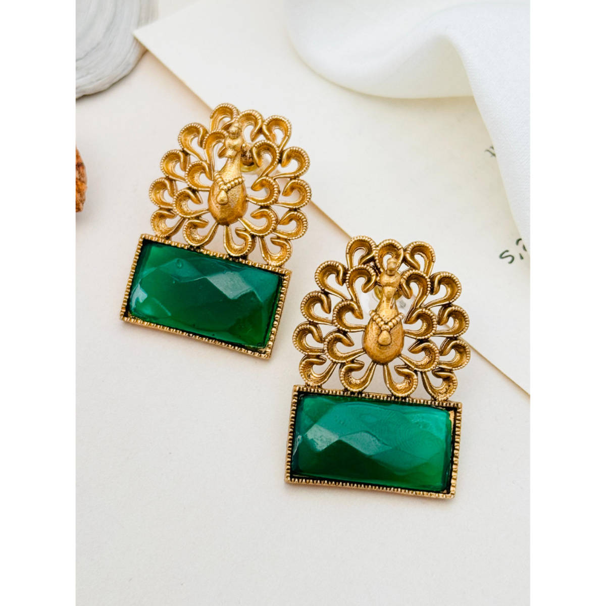 Abdesigns Enchanting Green Gold Plated Earrings