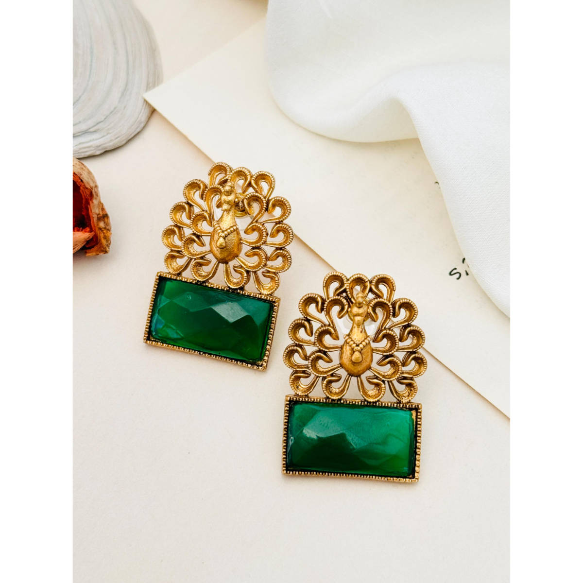 Abdesigns Enchanting Green Gold Plated Earrings