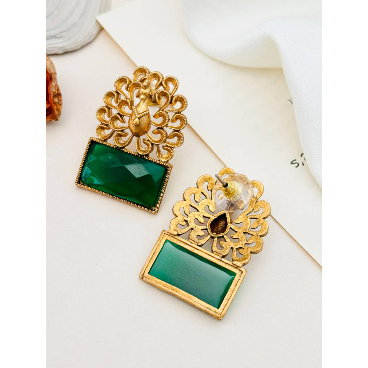 Abdesigns Enchanting Green Gold Plated Earrings