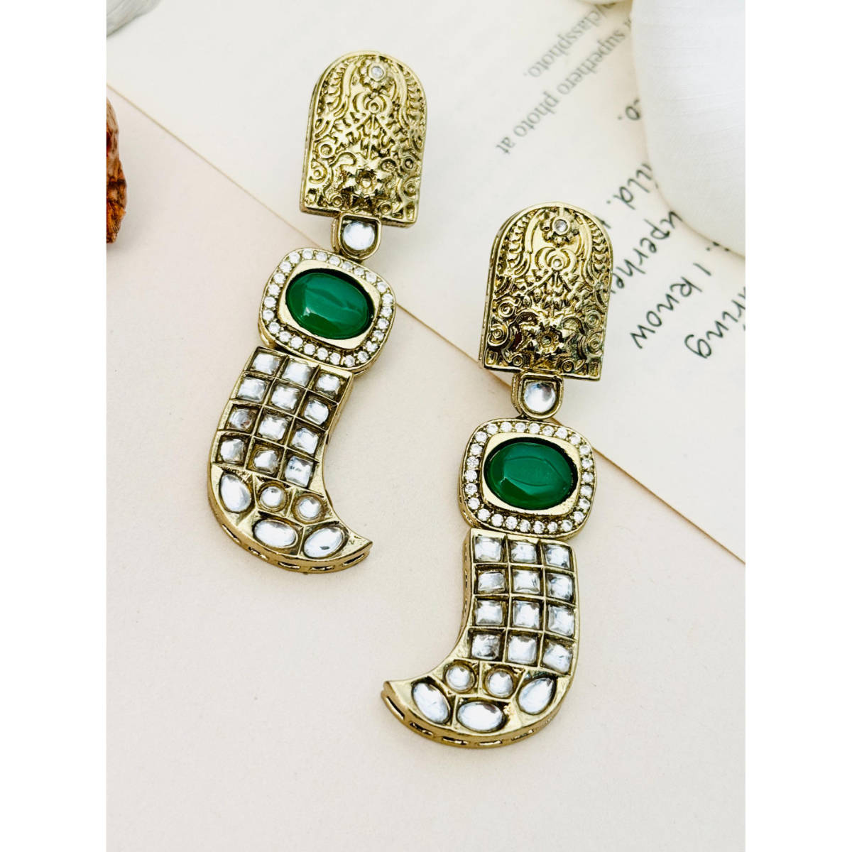 Abdesigns Enchanting Gold Plated Polki Studded Drop Earrings · One Size