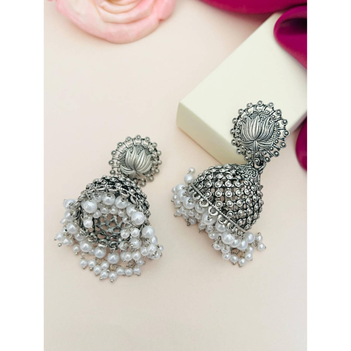 Abdesigns German Silver Plated White Pearls Earrings